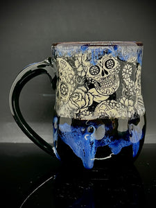 Blue Line Skull Mug 15oz